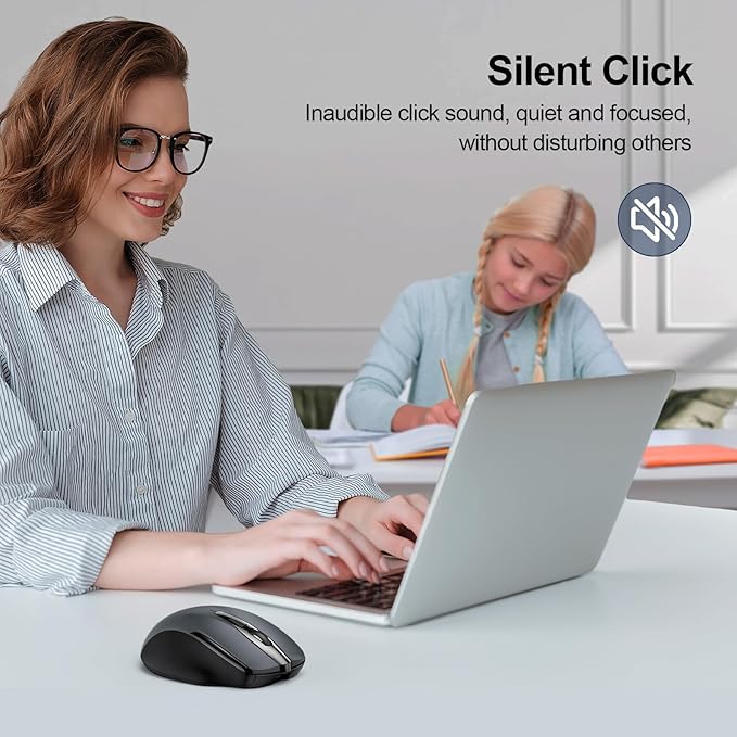 TECKNET Wireless Mouse Rechargeable, 2.4G USB-A Silent Mouse, Quiet Click, 6 Adjustable 4800 DPI, Cordless Computer Mice, Ergonomic Mice for Laptop, 6 Buttons for Chromebook, Ergo Grip - Grey