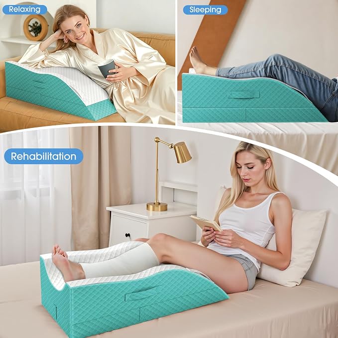 TranquilRelax Elevation Pillows for Leg After Surgery, Memory Foam Adjustable Wedge Pillow for Injury or Rest, Ankle Pillow for Sleeping Blood Circulation Green/Single Leg