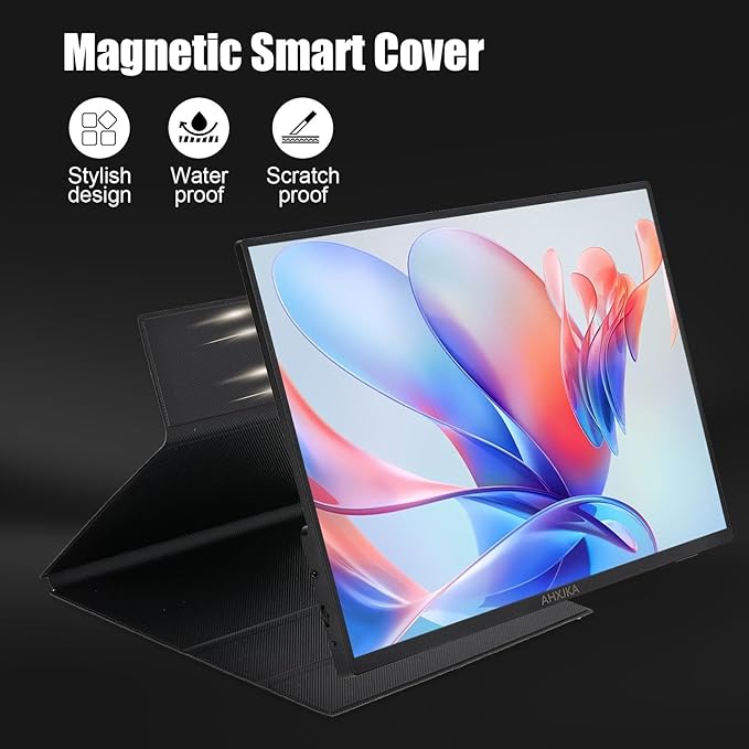 Portable Monitor 15.6" FHD 1080P IPS/HDR, USB-C/HDMI Second External Monitor for Laptop, Desktop, MacBook, Phones, Tablet, PS5/4, Xbox, Switch, Ultra-Slim Built-in Speaker with Smart Cover