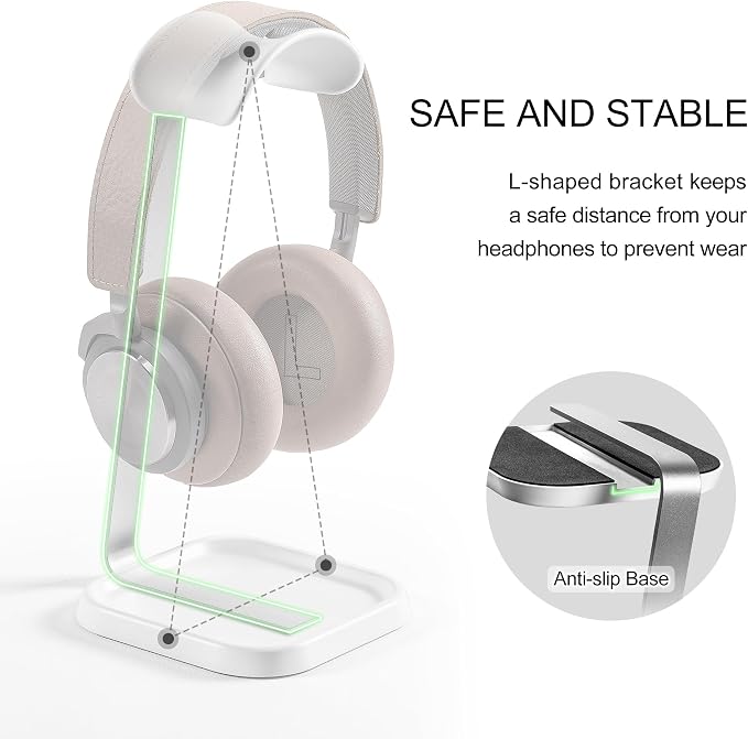 Headphone Stand, Curved Headset Stand with Storage Tray, Gaming Headset Holder for AirPods Max, AirPods Max 2, AirPods, AirPods Pro, Beats, Bose, Sony and More (White)