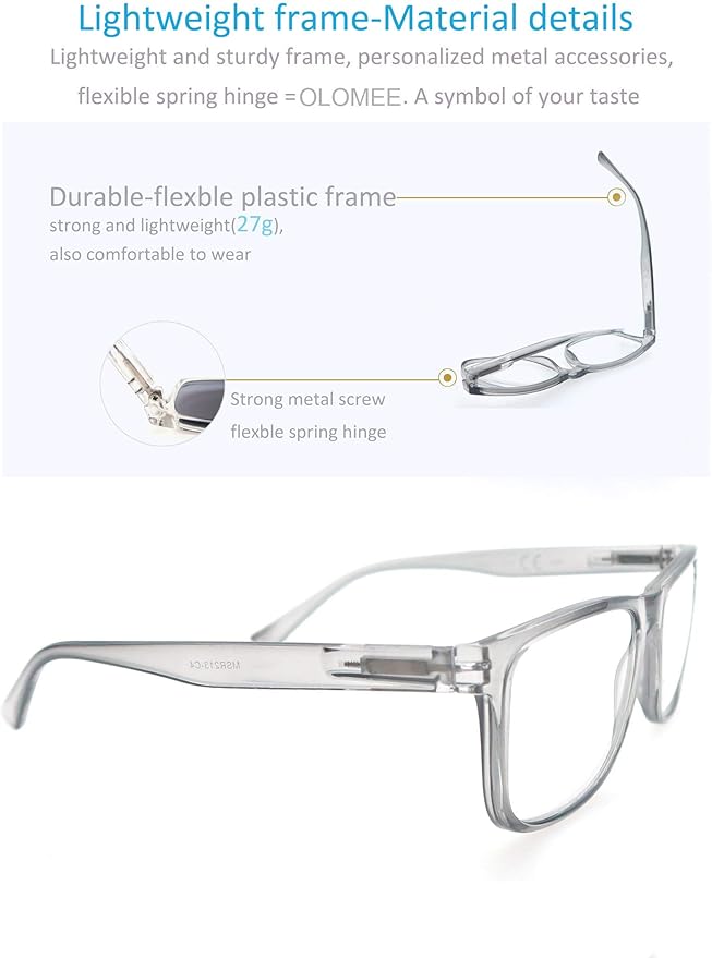 Blue Light Blocking Reading Glasses Men Large Wide Oversized Square Computer Readers Glasses for Big Head/Large Face
