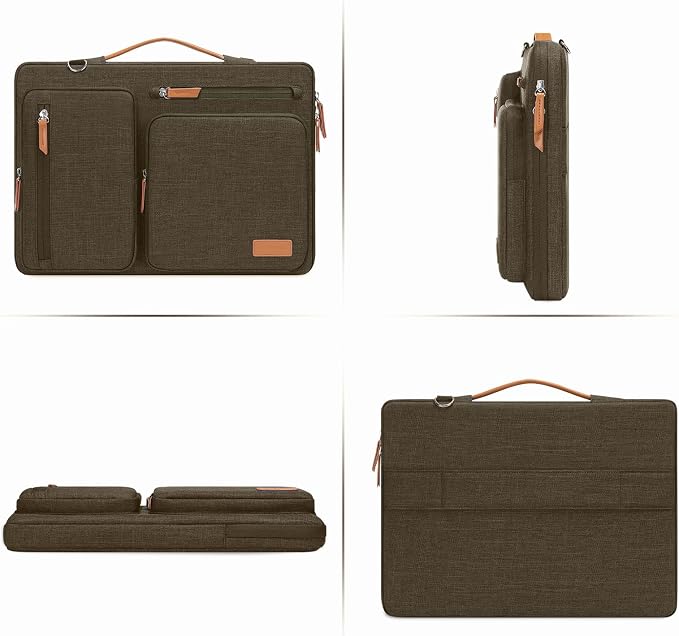 MOSISO 360 Protective Laptop Shoulder Bag,15-15.6 inch Computer Bags Compatible with MacBook Pro 16 inch, HP, Dell, Lenovo, Asus Notebook,Side Open Messenger Bag with 4 Zipper Pockets, Carob Brown