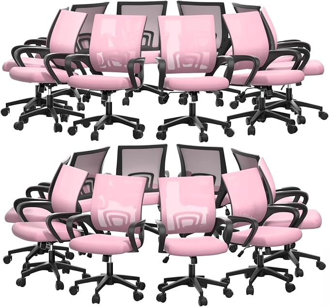 Magshion Ergonomic Office Chair 20 Pack, Mid-Back Mesh Desk Chair, Adjustable Swivel Computer Chair with Lumbar Support & Breathable Backrest for Gaming, Work, Study, 300 Lbs Capacity, Pink