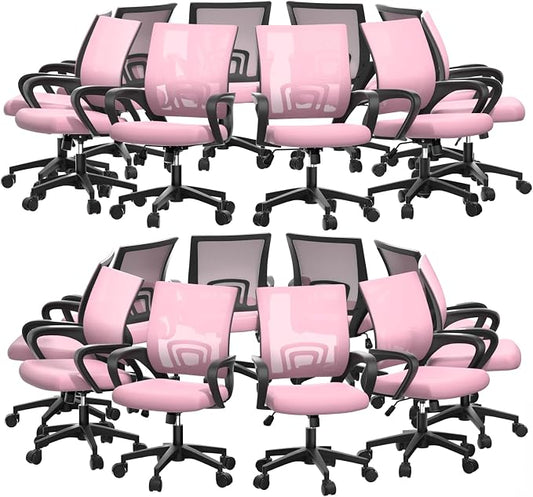 Magshion Ergonomic Office Chair 20 Pack, Mid-Back Mesh Desk Chair, Adjustable Swivel Computer Chair with Lumbar Support & Breathable Backrest for Gaming, Work, Study, 300 Lbs Capacity, Pink