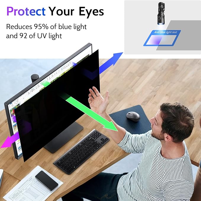 Peslv Privacy Screen for Computer Monitor 23.8 Inch 16:9 Aspect Ratio, Anti Blue Light Glare Removable 23.8 in Privacy Screen Filter Protective Film, HD 23.8 Inch Privacy Screen Protector for Monitor