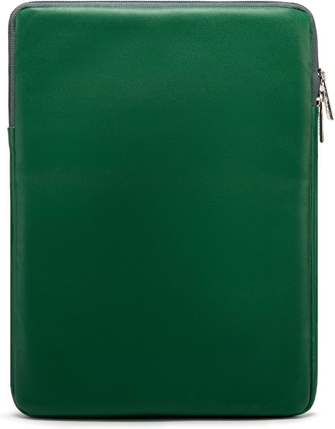 Kinmac 360° Protective Vertical Laptop Sleeve Case Cover Bag (Green Leaves PU, 12.5 inch-13.3 inch)