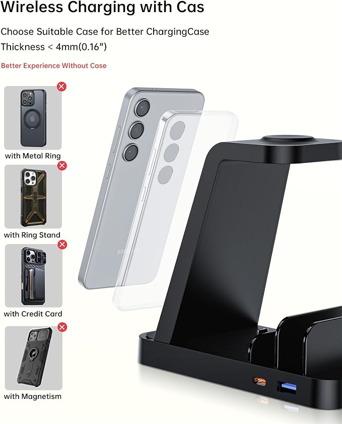 Wireless Charger for Samsung, 5 in 1 Fast Charging Station Dock Stand Compatible with Galaxy S26 Ultra S25 S24, Galaxy Watch 8 7 6 5 4, Multi Devices Wireless Charger for Samsung Phone Watch Earbuds