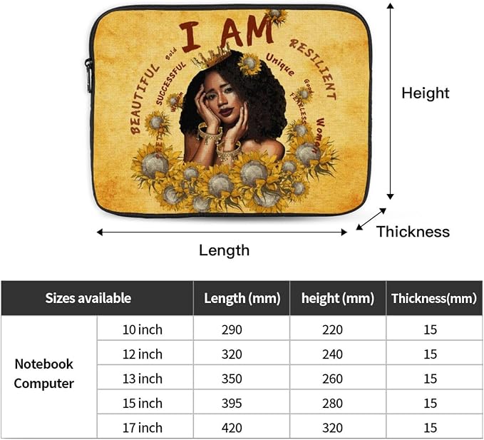 African Girl Laptop Sleeve Case for Men Women 15 inch Waterproof Oxford Cloth Laptop Sleeve Bag Suitable for Most Ipads and Laptops Notebook Computer Pocket Tablet Traveling Carrying Simple Case