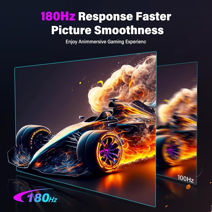 2K 180Hz Portable Gaming Monitor, 23.8" 2560x1440 QHD Fast IPS ∆E<2 100% sRGB Portable Monitor w/180° Adjustable Stand Type-C HDMI Eye Care External Second Screen for Laptop Phone PS4 PS5 Switch Xbox