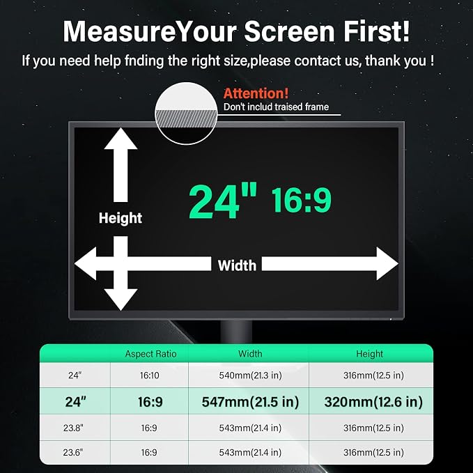 [2 Pack] 24 Inch Computer Privacy Screen for 16:9 Aspect Ratio Widescreen Monitor, Eye Protection Anti Glare Blue Light Computer Monitor Privacy Filter, Removable 24 in Protector Film