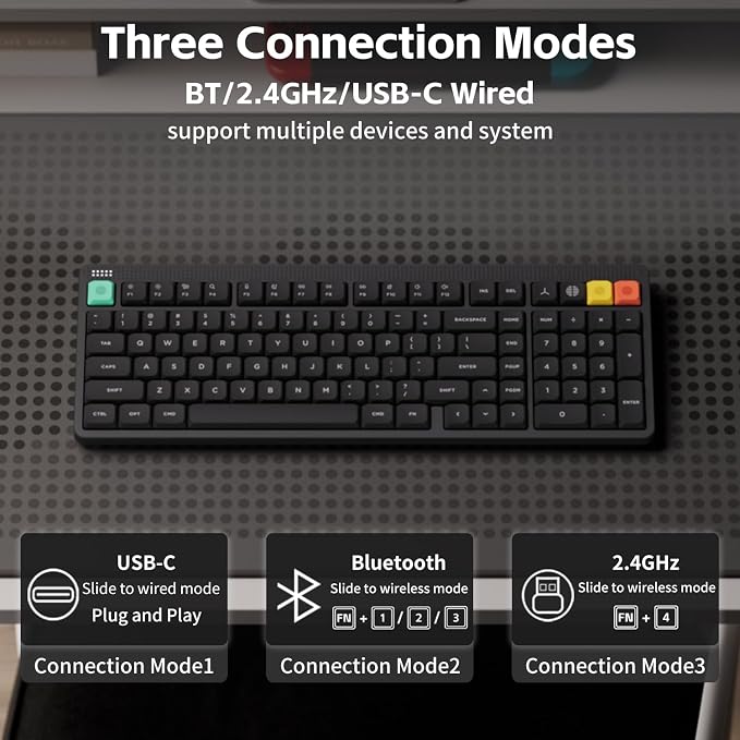NuPhy Node100 Wireless Mechanical Keyboard, Hot Swappable Custom Low Profile Keyboard, 103 Keys Computer Gaming Keyboards, Supports Touch Gestures, PBT Keycaps, RGB Backlit, Bluetooth/2.4GHz/USB-C