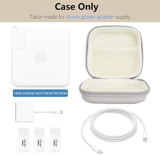 Charger Case for Macbook, Portable Tech Electronic Organizer Bag, Small Travel Storage Pouch for Laptop Accessories, MacBook Power Adapter, Charging Cords, USB Drives, Power Bank (Grey, M)