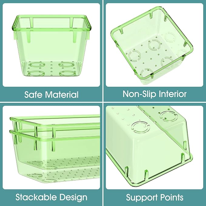 WOWBOX 25 PCS Plastic Drawer Organizer Set, 4 Sizes Desk Drawer Divider Organizers and Storage Bins for Makeup, Jewelry, Gadgets for Kitchen, Bedroom, Bathroom, Office, Clear Green