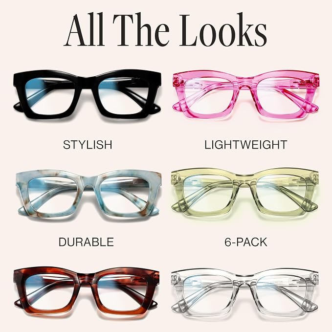CCVOO 1.0 Stylish Reading Glasses for Women, Stylish Eyeglasses, Blue Light Readers for Women, Cheaters, (A8 Glow Theory)