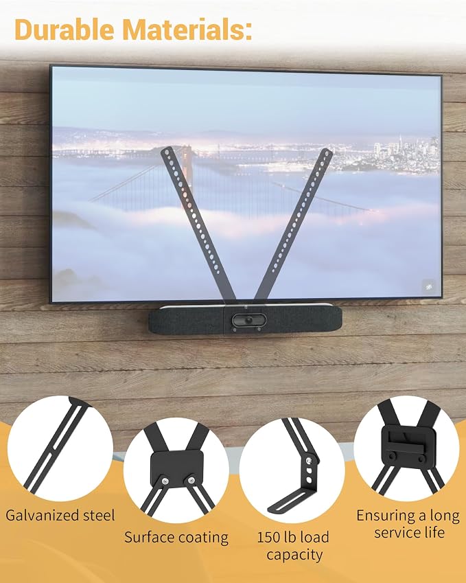 TV Mount for Logitech MeetUp HD Video and Audio Conferencing System, Alternating 6mm and 8mm Holes, L-Shaped Brackets Adjust the Gap, 150 Pound Load-Bearing Capacity