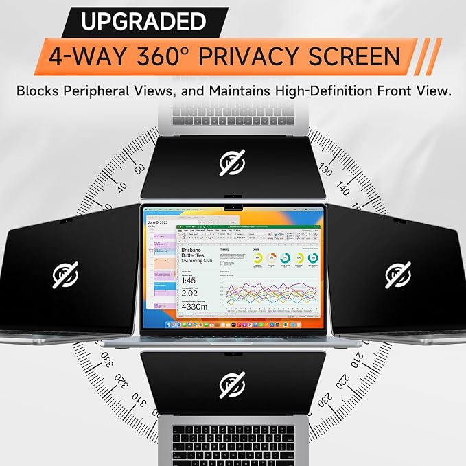 Mamol 360° Privacy Screen for MacBook Air 13.6 & 13 Inch 2022-2026 (M2, M3, M4, M5), Anti Glare Blue Light Filter, Nano No Glue 4 Way Anti Spy Black Protector for Mac Air 13In Laptop Computer