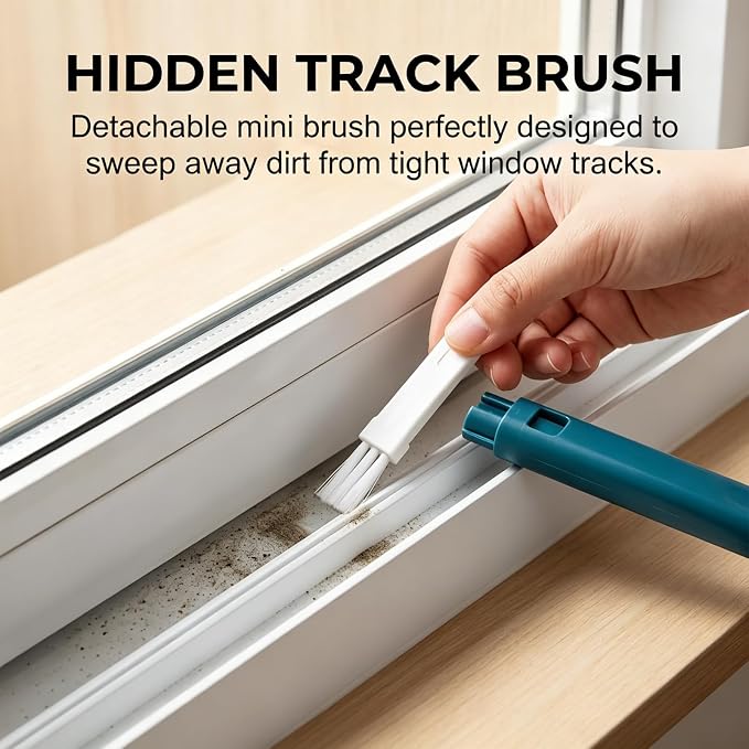 3 in 1 Window Screen Cleaner, Mesh Window Screen Cleaning Brush with Squeegee, Multi-Purpose Tool for Patio, Door and Porch Screens (Blue)