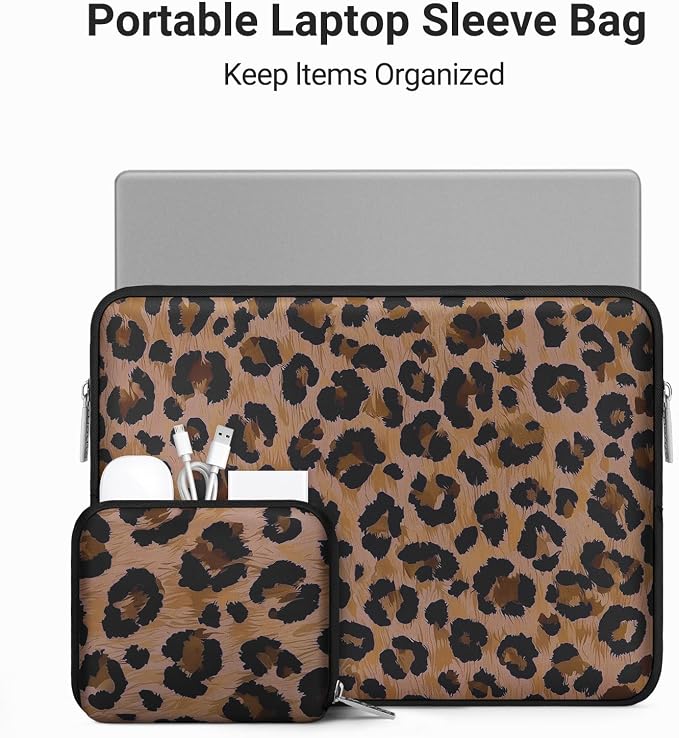 MOSISO Laptop Case 13.3 inch,13-13.3 inch Laptop Sleeve Compatible with MacBook Neo/Air 13.6/Pro 13/Pro 14, HP Dell ASUS Lenovo,Neoprene Computer Bag Cover with Small Case,Brown Wild Leopard