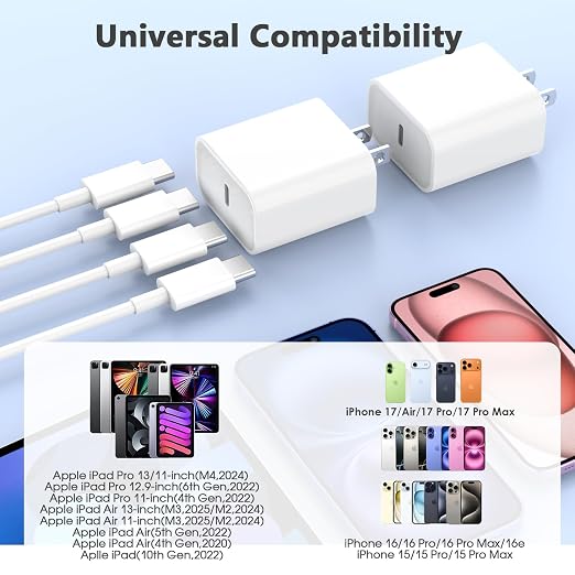 USB C Fast Charger for iPhone 17/16/15 Charger Fast Charging,2Pack 20W Type C Wall Charge Block 6FT Long USB C to C Fast Charging Cable Cord for Apple iPhone 17/16 Pro Max/15 Pro/15 Plus,iPad Pro,Air