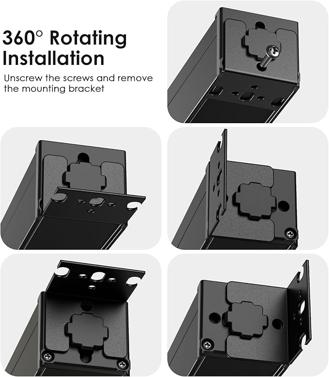 JUNNUJ 20 Amp Power Strip Heavy Duty 2 Pack, 4800J Surge Protector Metal Power Bar Multi Angle Mount, 20A Garage 8 Outlet Shop 6-20R T-Slot, 5-15P Adapter 12 Gauge Extension Cord 4ft for Appliance