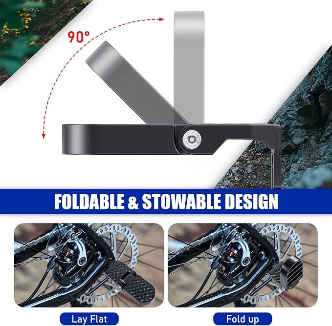 TOBWOLF 2PCS Bike Rear Pedals, Aluminium Bicycle Foot Peg, Non-Slip Ebike Foot Pegs for Passenger, Folding Rear Bicycle Footrest Pedals for E-Bike, Mountain Bike, Folding Bicycle