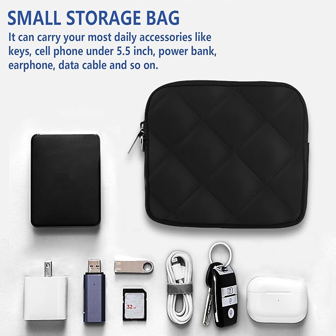 Puffy Quilted Travel Cable Electronic Organizer for Accessories Laptop MacBook Power Adapter, Wireless Mouse, for iPhone Charger, Cellphone, Power Bank