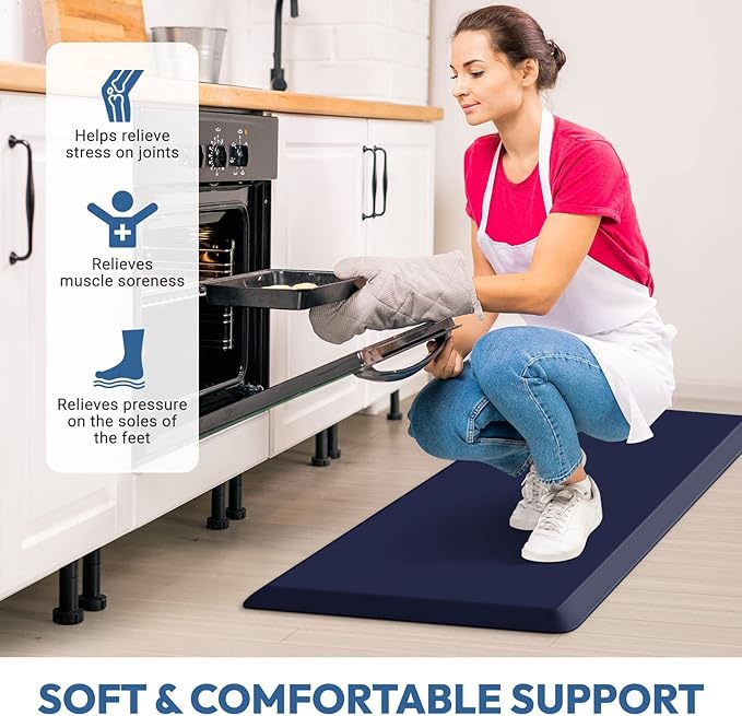 4/5 Inch Thick Kitchen Mat - Cushioned Anti Fatigue Mats for Kitchen Floor - Easy to Clean, Waterproof, Non-Slip Kitchen Rug for Sink, Office, Kitchen (20''x39'' Blue)