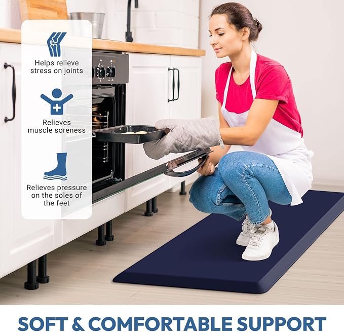 4/5 Inch Thick Kitchen Mat - Cushioned Anti Fatigue Mats for Kitchen Floor - Easy to Clean, Waterproof, Non-Slip Kitchen Rug for Sink, Office, Kitchen (22''x72'' Blue)