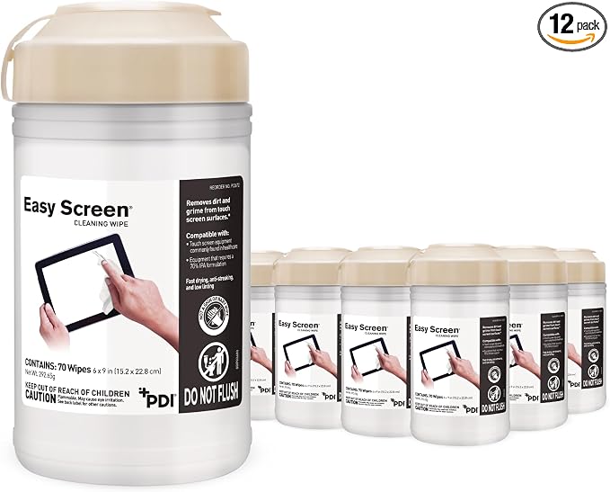 Easy Screen Cleaning Wipes, Canister – Streak-Free, Anti-Smudge Wipes for Electronics, TVs, Laptops, Tablets, Smartphones – 70 Large 6" x 9" Wipes Each, 12 Canisters per Case