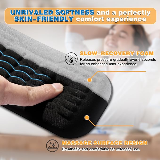 UnivoColors Memory Foam Keyboard Wrist Rest,Latest 3.0 Wave Curve Design,High-Resilience Memory Foam,Non-Slip Base Fits,Full-Sized Keyboards,Ideal for Work and Gaming(Navy)