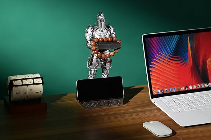 King's Guard Headphone Stand Watch Display Stand Jewelry Bracelet Necklace Holder Trays Towers Warrior Knight Mobile Phone Stand for Office & Home 12.20 Inch (Silver)
