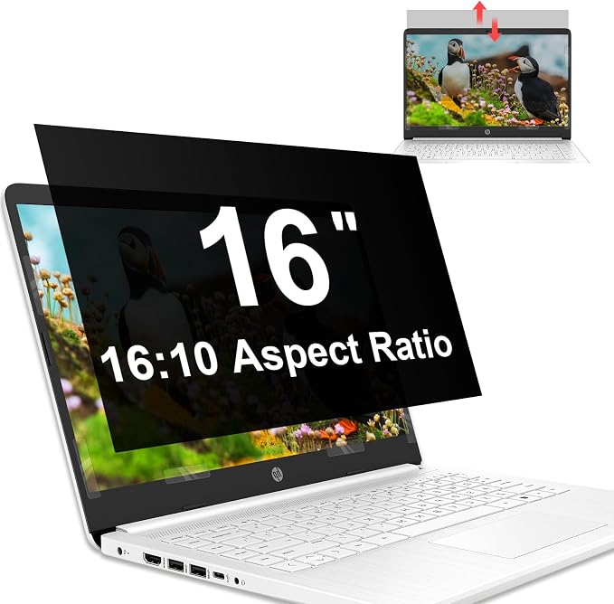 Mamol 16 Inch Laptop Privacy Screen - Compatible with Lenovo, Hp, Dell, Acer, Asus, Thinkpad, Envy, Xps - 16:10 Aspect, Anti Blue Light Glare, Removable Privacy Shield