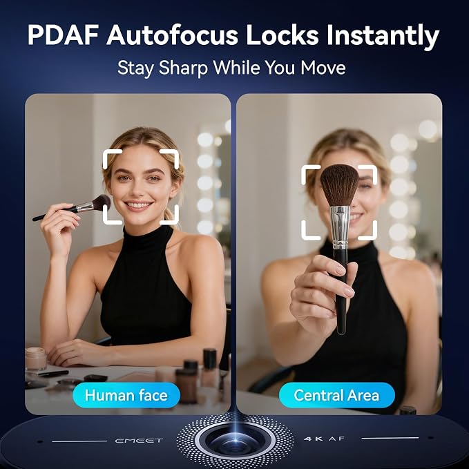 EMEET C60E 4K Webcam with Tripod, Streaming Camera with PDAF Autofocus, Dual Microphones, Auto Light Correction, 73° FOV, Plug & Play USB Webcam for Live Streaming, Gaming & Real-Time Interaction
