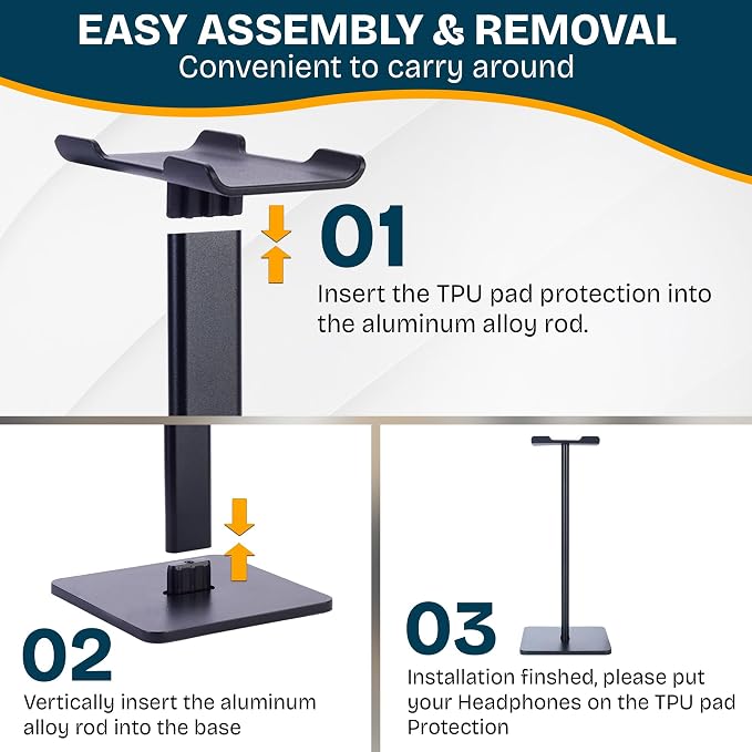 Headphone Stand for Desk - U Shaped Universal Headset Holder with Flexible Headrest, Sturdy Gaming Headphone Holder for Desk, Anti-Slip Base Headset Stand, Compatible with Most Headphones (Black)