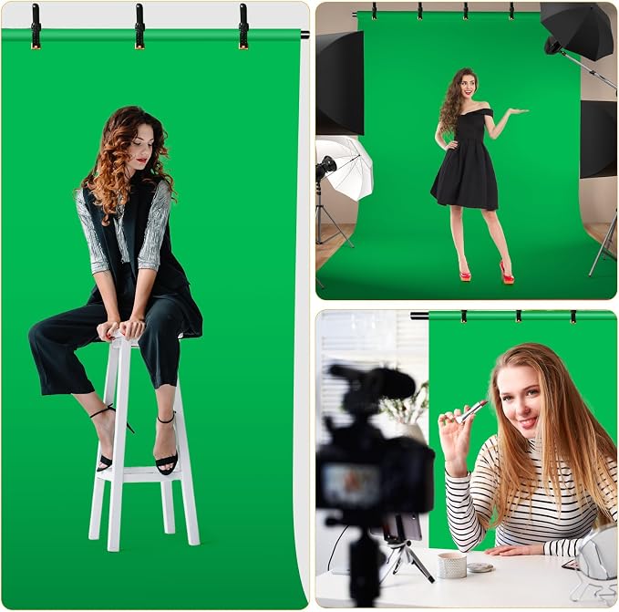 Green Screen Backdrop Kit 6.5x5 ft Portable Chroma Key Background with T-Shaped Stand, 5 Spring Clamps & Carrying Bag – for Zoom, YouTube, TikTok, Gaming, Streaming, Photography (Green)