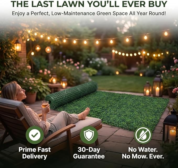 Artificial Boxwood Roll Panels, 40"x120" (34 sq.ft) UV-Resistant Faux Ivy Privacy Fence Screen, Decorative Grass Wall Covering for Indoor & Outdoor Garden, Backyard, Balcony, Home Decor