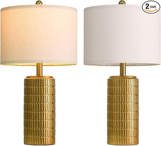 PoKat 23" Brass Gold Ceramic Table Lamps for Living Room, Retro Warm Gold Lamps for Night Stands, Vintage Bronze Decorative Lamps for Bedroom, Antique Gold Brown Nightstand Lamps for Home Decor
