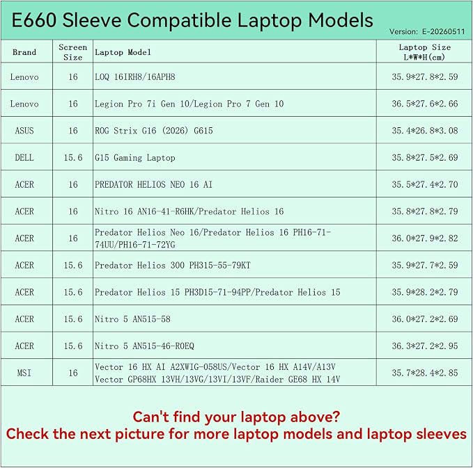 Smatree Elite Laptop Sleeve for 15.6-16 inch Lenovo Legion Pro 7i/7/LOQ, ASUS ROG Strix G16, DELL G15, ACER Nitro/Predator Helios 15/16, MSI Vector 16, Protective Laptop Case with Pocket(E660)