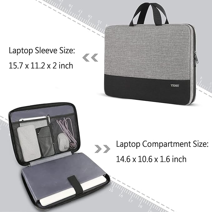 Ytonet 14 Inch Laptop Case, Water Resistant Laptop Sleeve Cover Computer Carrying Bag Compatible with 14 inch MacBook Air, MacBook Pro, HP, Lenovo, Dell, Asus, Acer, and Chromebook Notebooks, Grey
