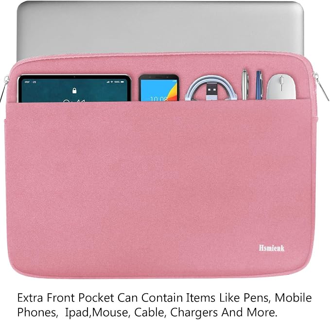 Laptop Sleeve Case, 15.6 inch Computer Bag Shockproof Protective Notebook Case with Accessory Pocket, Briefcase Carrying Laptop Sleeve for 15.6" HP, ASUS, Dell, Lenovo, Acer - Pink