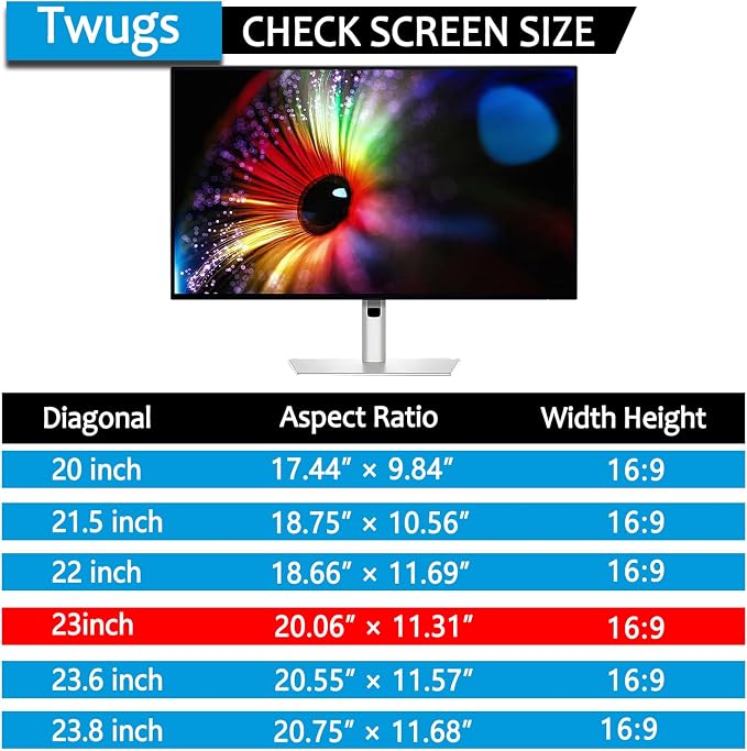 [1 Pack] 23 Inch Computer Privacy Screen for 16:9 Aspect Ratio Widescreen Monitor, Eye Protection Anti Glare Blue Light Filter Shield, Removable Anti-Scratch Anti Spy Protector