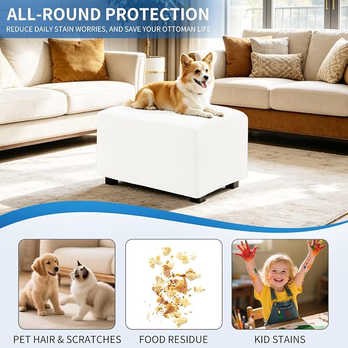 Ottoman Covers Ottoman Slipcovers Folding Storage Stool Washable Furniture Protector,Elastic Foot Stool Foot Rest Protector for Living Room Bedroom,Small,White