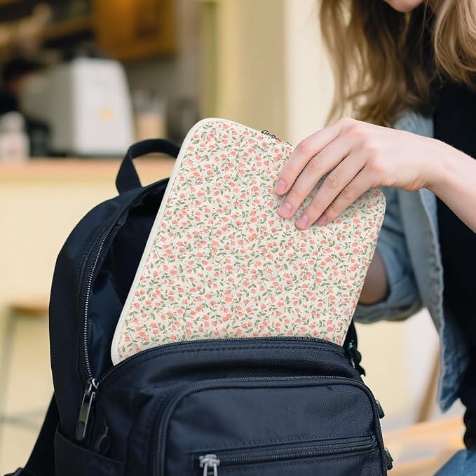 Puffy Laptop Sleeve 13-15.6 Inch Cute Quilted Laptop Protective Case Padded Floral Computer Sleeve for MacBook (B-Pink, 13 Inch)