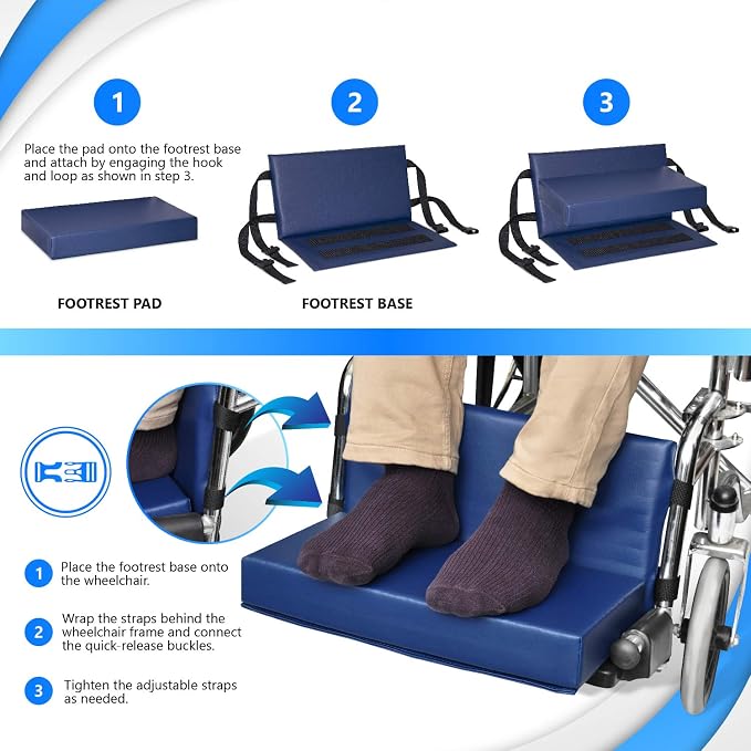 NYOrtho Wheelchair Foot-Rest Extender Elevating Pad - Leg Cushion Protector | Secures Easily with Quick-Release Strap Seat Widths 22" - 24", 2" Foot Platform - Made in USA