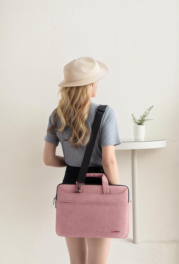 DOMISO 15.6 inch Laptop Messenger Shoulder Bag Tote Bag for Women for Men,Business Travel Work Computer Bag Case Briefcase,Compatible with 16 inch MacBook Pro/Max,15.6 inch HP Lenovo Dell XPS 16, Pink