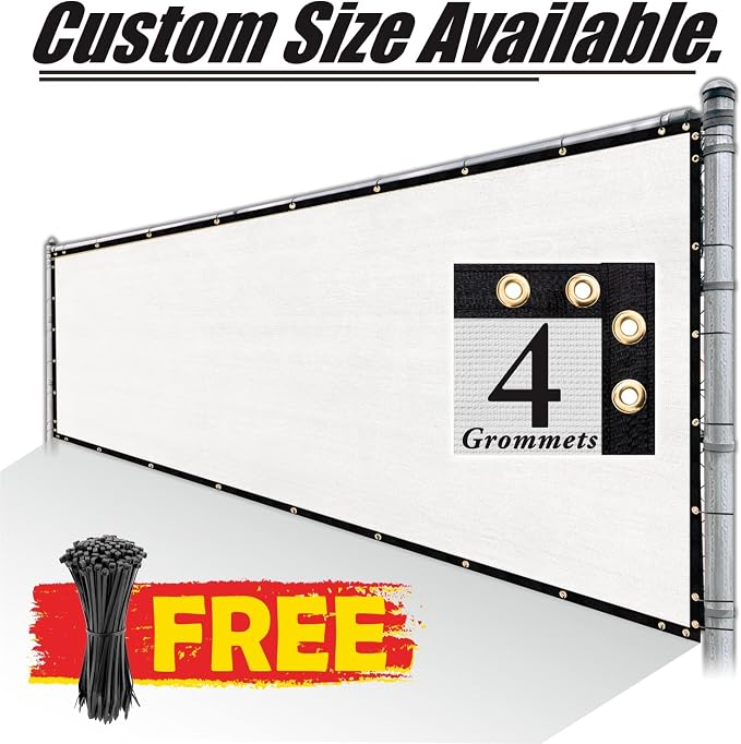 Royal Shade Custom Size 4' x 181' White Fence Privacy Screen Windscreen Cover Netting Mesh Fabric Cloth - Cable Zip Ties Included (We Make Custom Size)