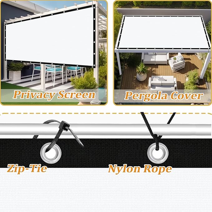 Shade&Beyond Customized Size 90% Sun Shade Cloth with Grommets, 10' X 16' Pergola Shade Cover Canopy, Mesh Tarp Sun Screens for Patio, Outdoor, Garden, Backyard GN01, White