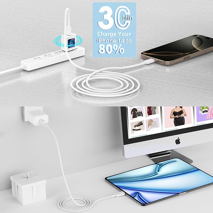 [Apple MFi Certified] iPhone Charger Fast Charging, Linocell 4Pack 20W USB C Charger Dynamic Power Adapter Type-C Wall Chargers + 6FT Type-C to Lightning Cord for iPhone 14 13 12 11 Pro XS XR X 8 iPad