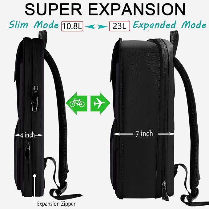 ZINZ Laptop Backpack 15 15.6 16 Inch, Expandable Computer Rucksack with Multi-Pockets Anti-Theft Travel Daypack for Men and Women,Black