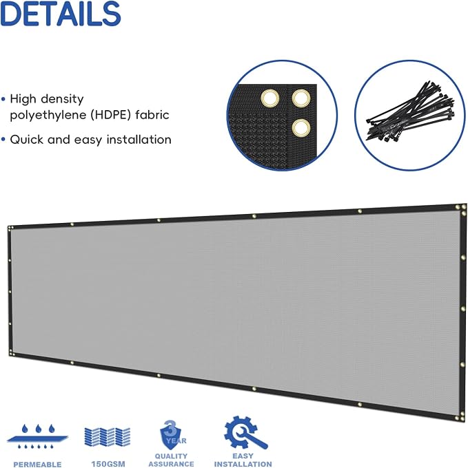 Bynbbur 6'x269' Privacy Fence Screen Net Fencing 90% Privacy Blockage Windscreen Fence Cover with Copper Grommet for Patio Backyard Garden Swimming Pool, Zip Ties Included, Light Gray